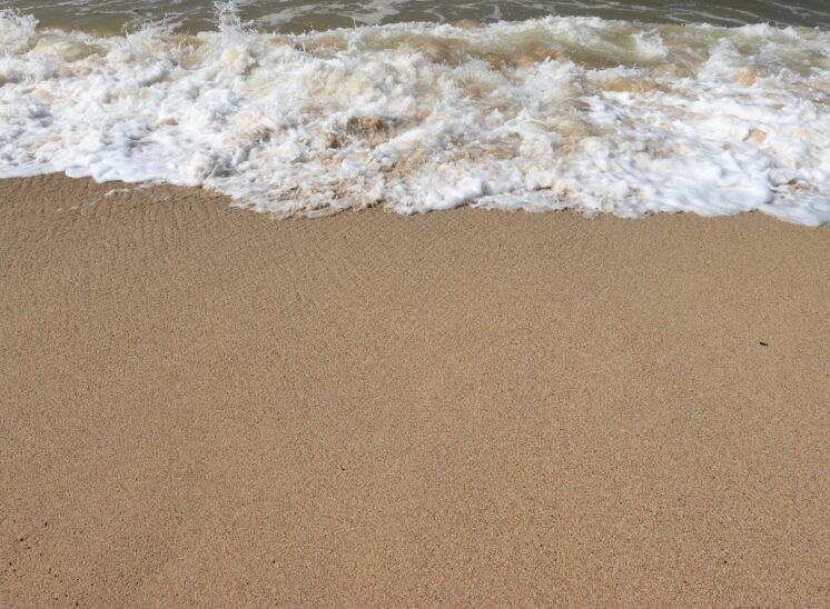 Ocean shore with sandy beach and advancing wave